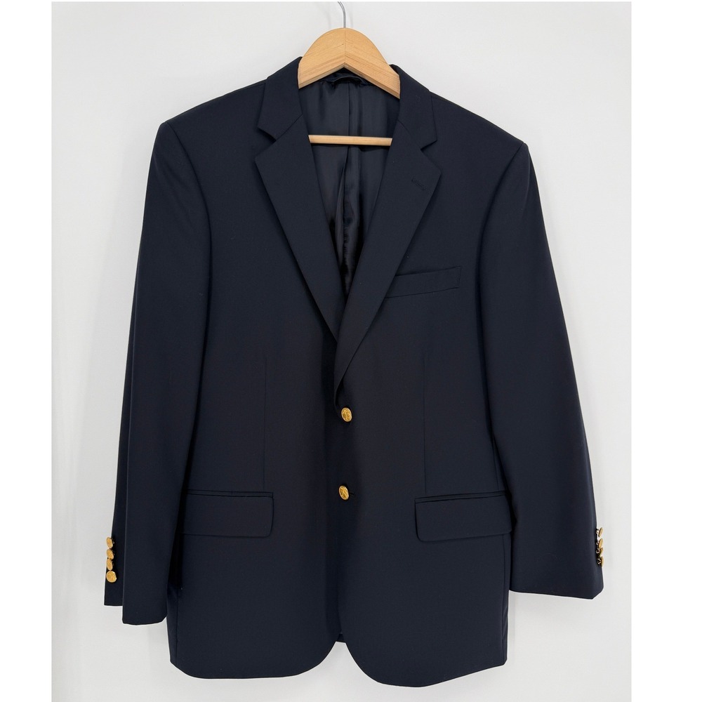 Brooks Brothers Blazer Mens 42S Madison Fit Navy Blue Wool Gold Button EUC